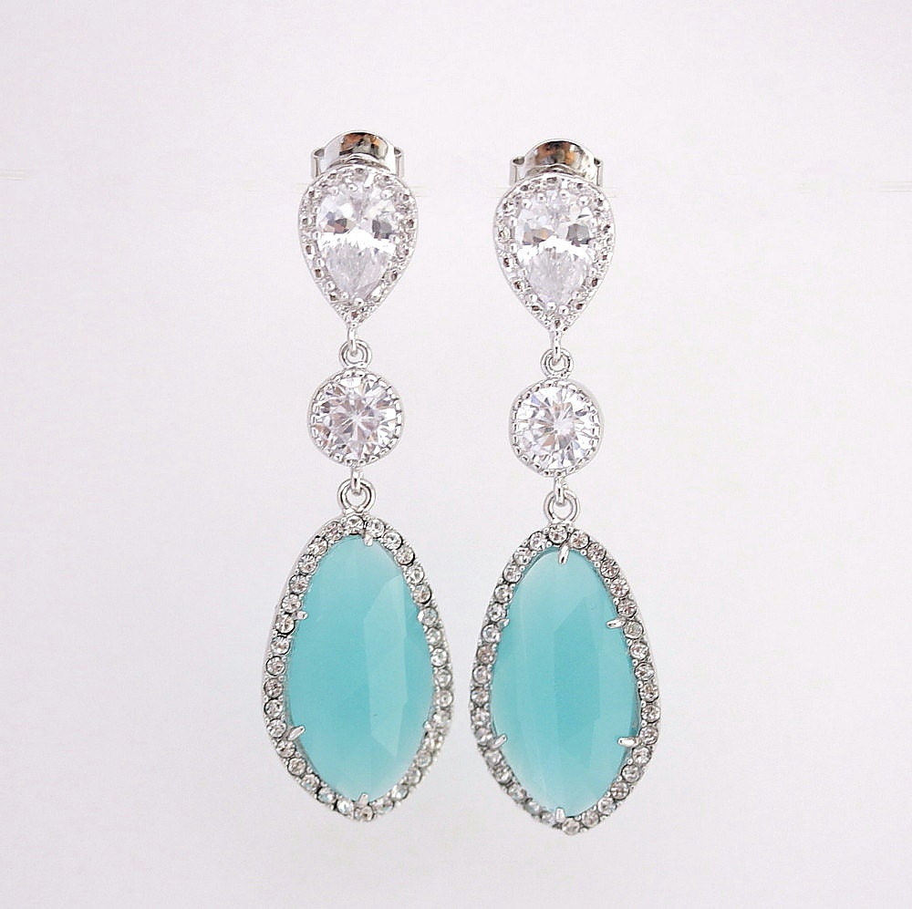 Wedding Jewelry Mint Earrings Bridal Earrings Silver Wedding