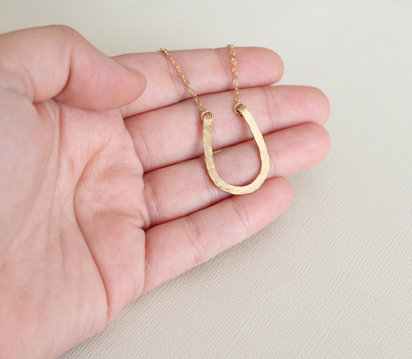 Gold Filled Horseshoe Necklace Hammered Wire Hand Formed