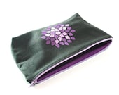 Embroidered Zipper Pouch  Lingerie Bag  Cosmetics Bag  Accessories Tote - Shades of Violet and Lavender Colors