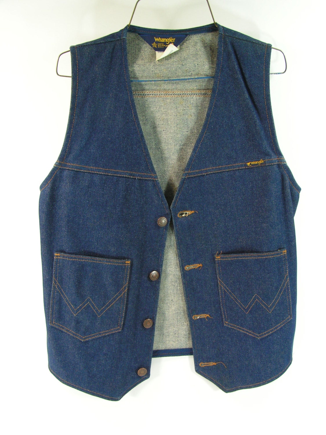 wrangler denim vest mens small blue jean vintage 1970s western