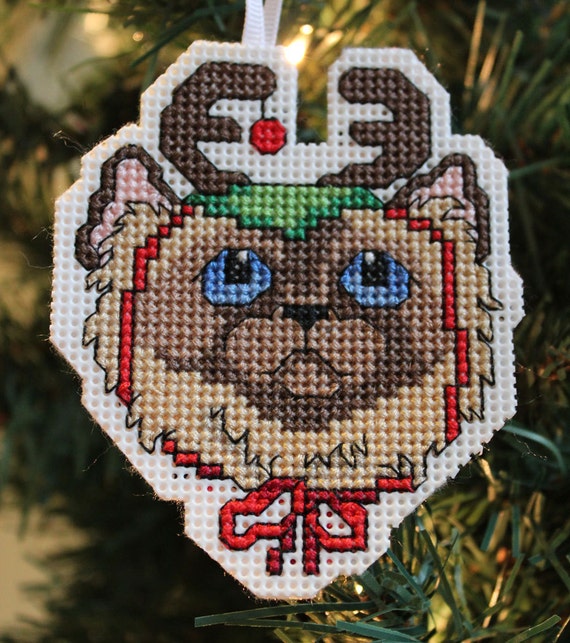 Handmade Angry Cat Cross Stitch Christmas by IttyBrittyNeedle