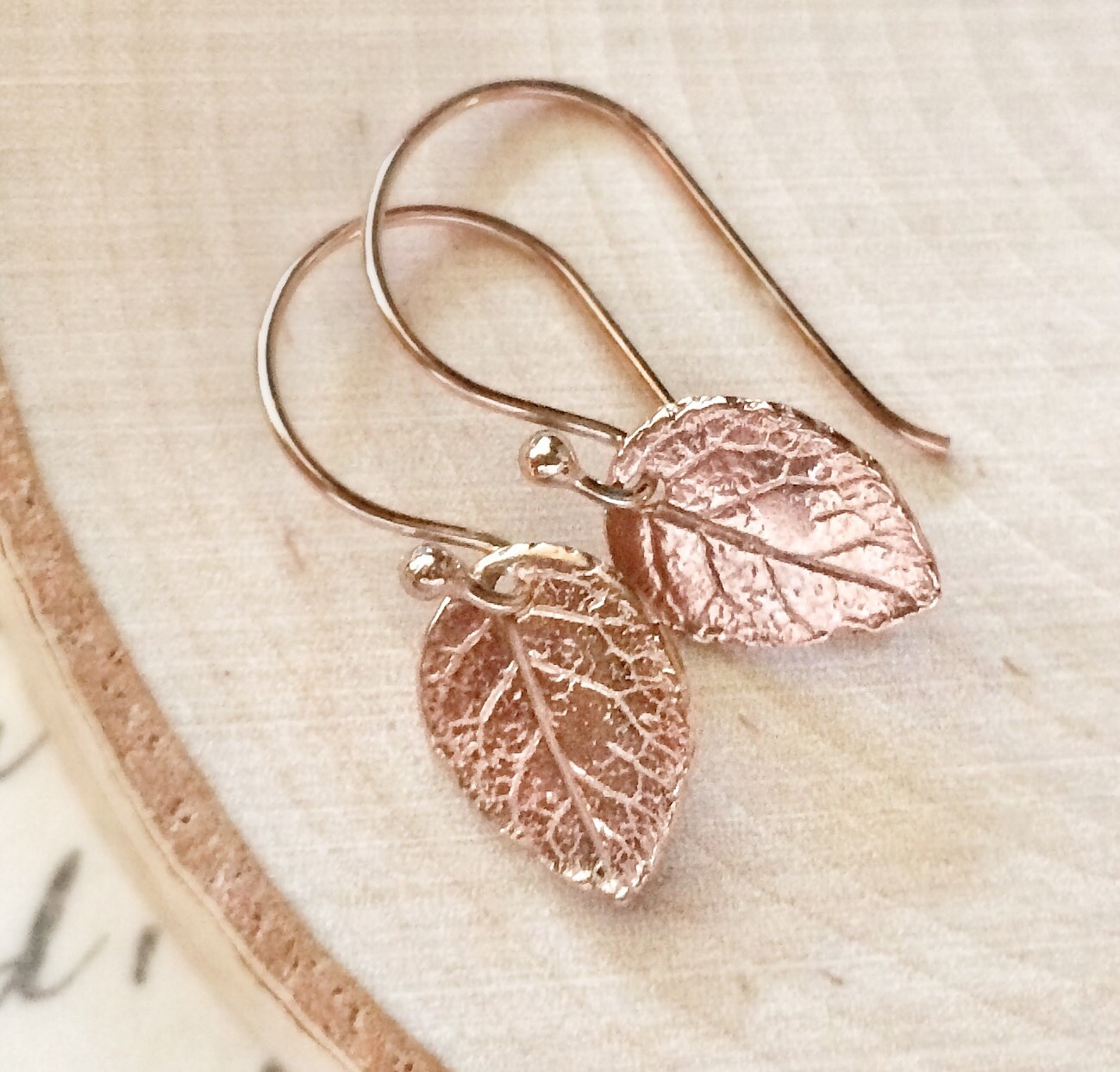 Tiny Leaf Earrings Rose Gold Vermeil Textured Leaf by JBMDesigns