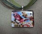 Eagle glass tile pendant necklace, print of original art piece painted watercolors by watercolorsNmore