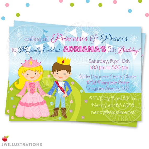 Little Prince & Princess Printable Invitation- 4x6 or 5x7 Custom Party Invitation- Princess Party Printable Invite Il_570xn