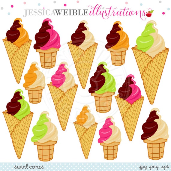 Swirl Cones Cute Digital Clipart - Commercial Use OK - Ice Cream Cone Clipart, Ice Cream Cone Graphics Il_570xn
