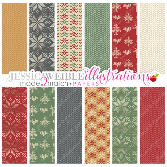 Christmas Knits Cute Digital Papers for Card Design, Scrapbooking, and Web Design, Commercial Use OK - Knitted Background, Knitted Papers Il_570xn