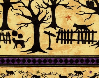 Black Cat Crossing Border Stripe - Maywood Studios - Fat Quarter