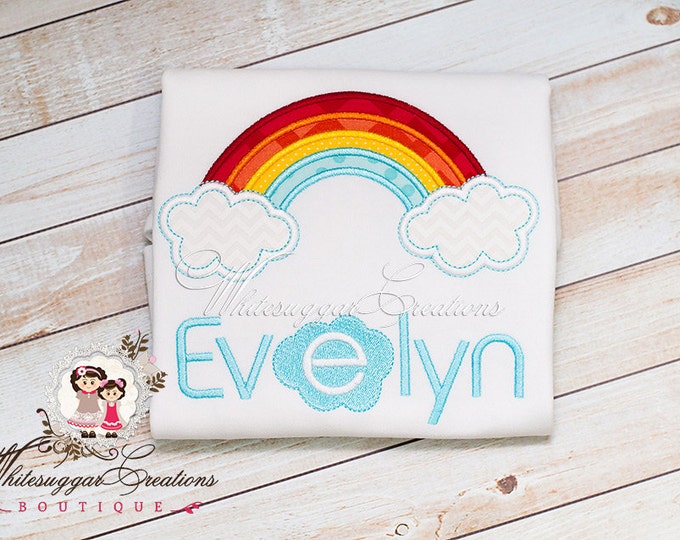 Rainbow Appliqued Shirt - Custom Baby Girl Shirt - Rainbow and Clouds Outfit - Trendy Baby Outfit