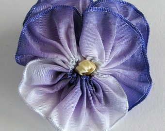 Sweet Purple Ombre Small Pansy Pin - Vintage French Ribbon - Handmade
