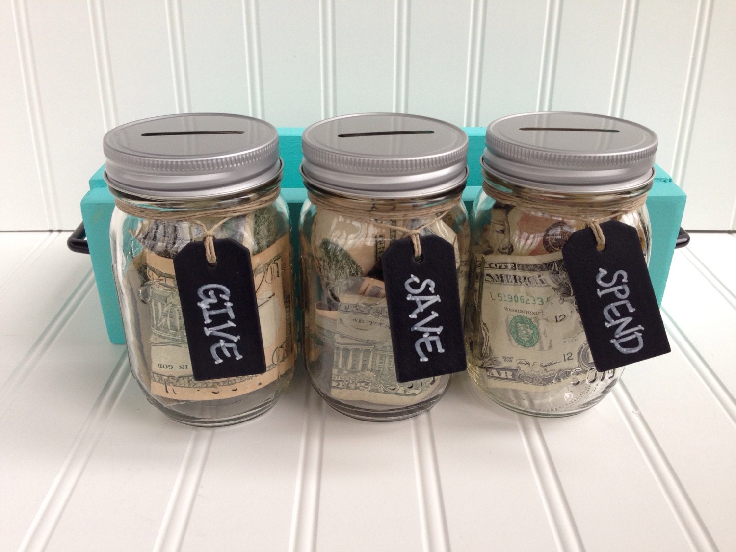 Give Save Spend Bank. Dave Ramsey Inspired Kids Mason Jar