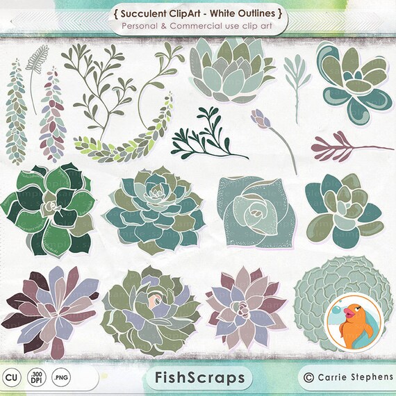Succulent ClipArt - Hens & Chicks Clip Art - Flower Digital Graphics - Commercial Use - Plants, Floral Wedding Invites Il_570xn