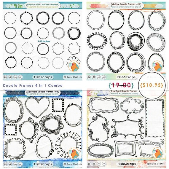 Whimsical Doodle Frames Value Bundle, Hand Drawn Label Clip Art, Digital Stamp, DIY Printable Boho Wedding Decor, Round Frame ClipArt Design Il_570xn
