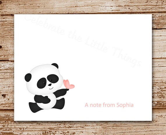 Set of 8 Panda Note Cards - Stationery - Panda Bear - Pink Butterfly - Note Cards - Baby Girl - Thank You - Blank Cards - Personalized Il_570xn