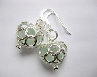 Sea glass beach glass Earrings sea glass locket