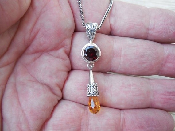 Garnet and citrine necklace handmade insterling silver 925