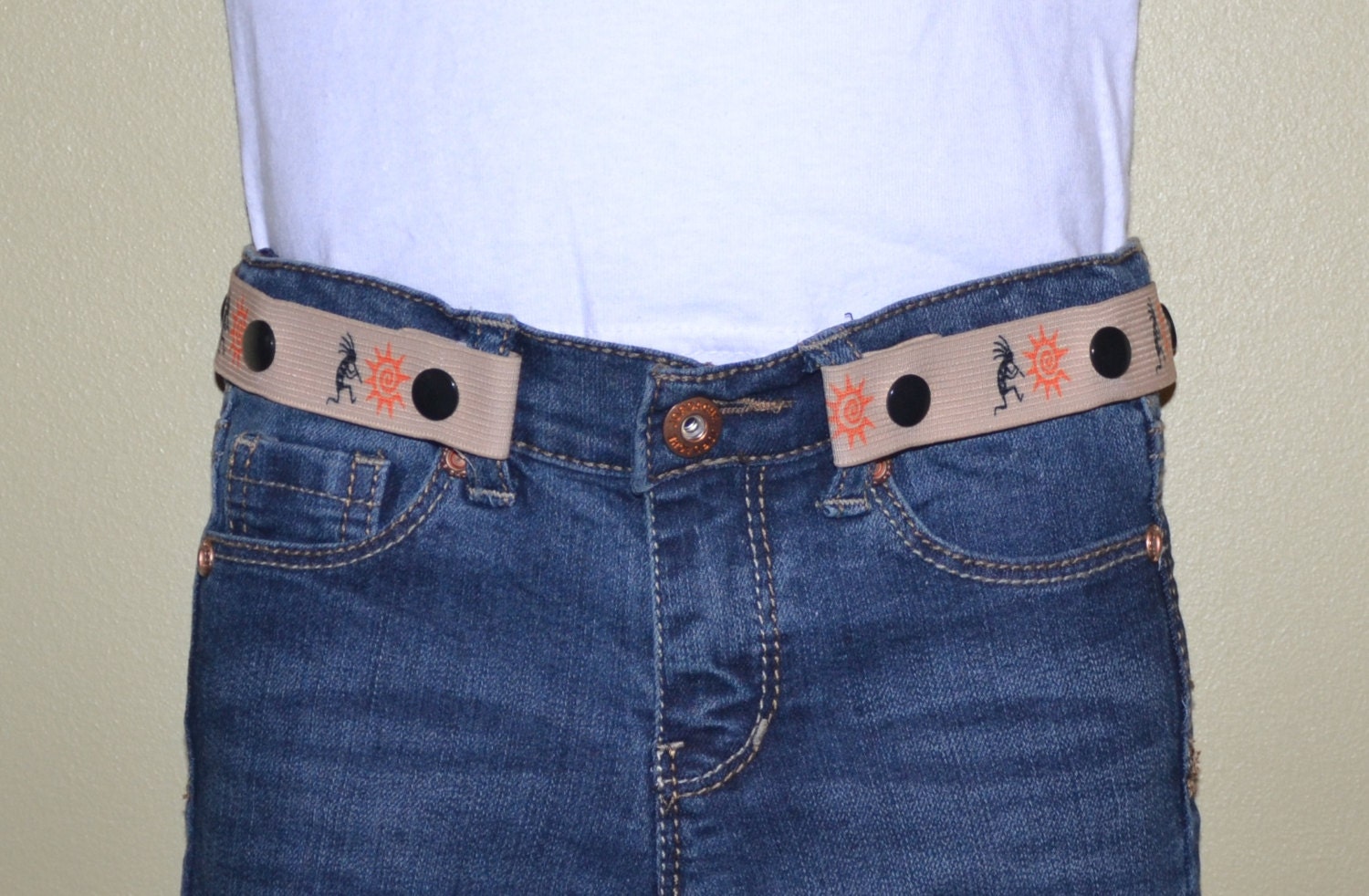 Beige Pattern Elastic Snap BeltKids and AdultsAdjustable