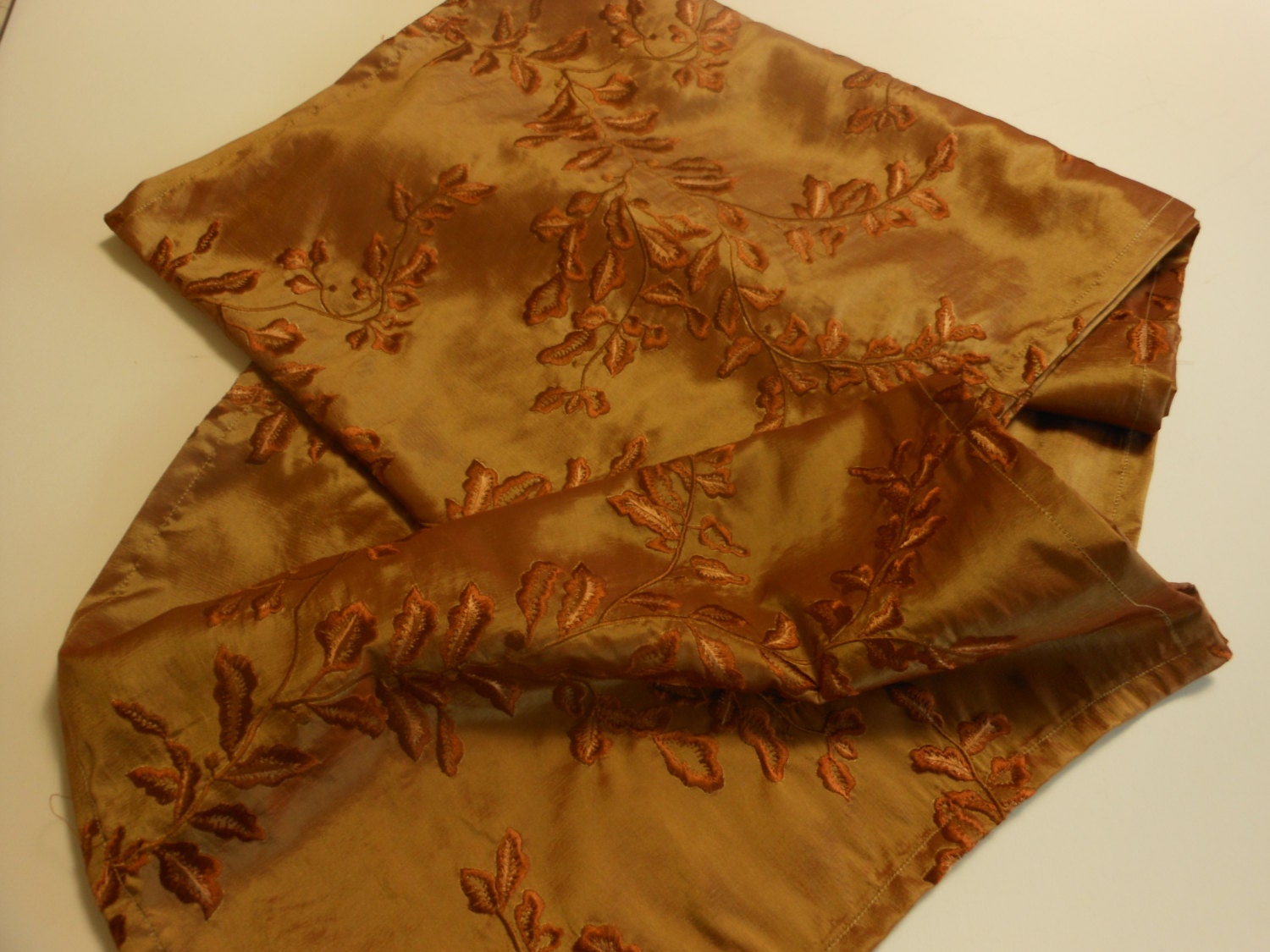 Handmade table runner rust colored embroidered silk 16 1/2