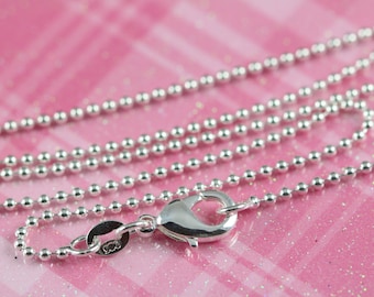 Ball Chain Necklaces 2 mm Sterling Silver and Rhodium Plated, Bead Chain Necklaces, 16 18 20 22 and 24 inch Lenghts