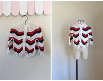 vintage child's poncho - CHEVRON 70s knit cape / 1-3T