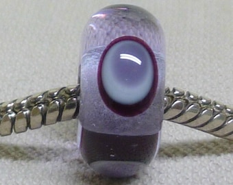 Handmade Lampwork European Charm Bead Transparent Light Lavender with Black and Violet Dots