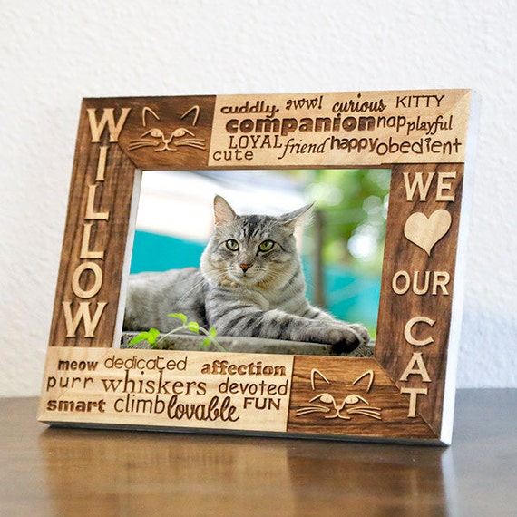 Personalized Cat Picture Frame Engraved on WoodI Love My Cat Picture