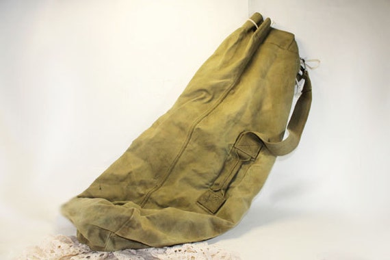 Large Duffle Bag Vintage Military Army Green Canvas