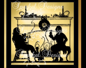 Christmas Fireplace SVG Cutting File Christmas Glass Block SVG File Use Silhouette Designer Edition Sure Cuts A Lot (SCAL3) Vintage