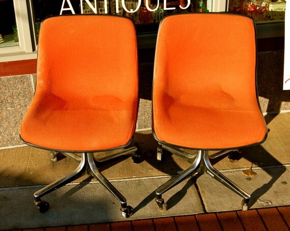 Pair of Vintage 1970's ORANGE office chairs. Made in by hazelhome