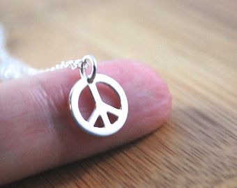 925 Sterling Silver Peace sign necklace modern necklace. mix and match layering necklace with peace symbol delicate and dainty