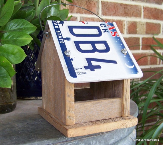 License Plate Bird Feeder Rustic Wooden Bird By Primitivewoodworks