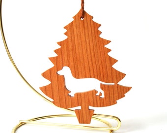 Dachshund Ornament Christmas Tree DOg Silhouette Ornament Dog Breed Pet Ornament Hand Cut Cherry Scroll Saw