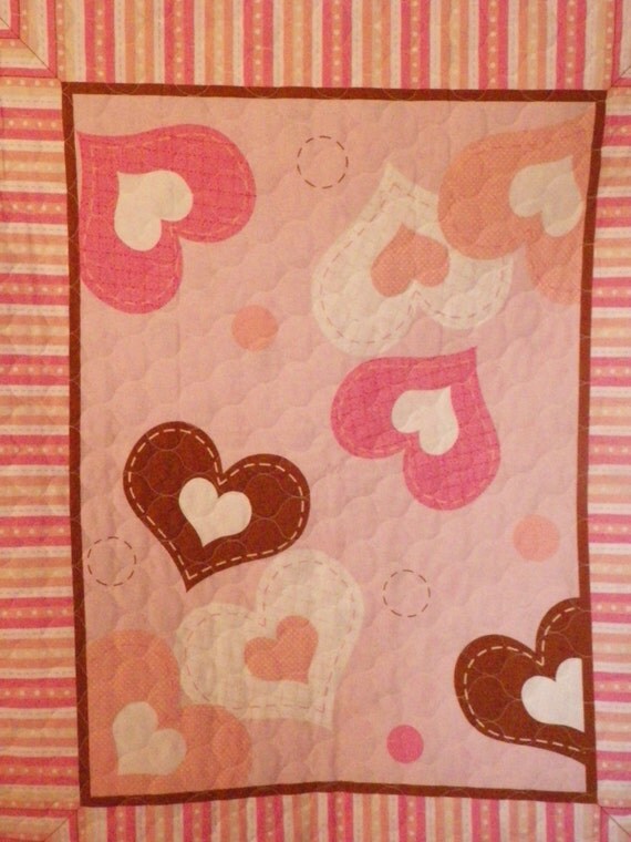 1 DoubleSided Hearts Quilted Panel by CraftyLadyQuiltLady
