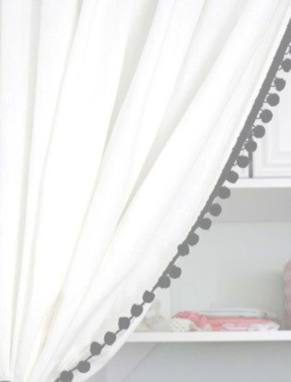 White Curtains With Pom Poms 