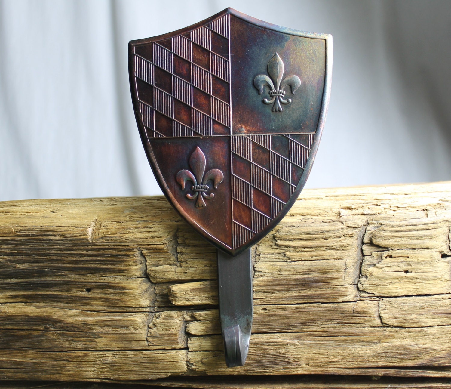 Fleur-de-lis Shield Christmas Stocking Hanger,Holder-Forged Iron-Weighs 2 1/2 lbs.