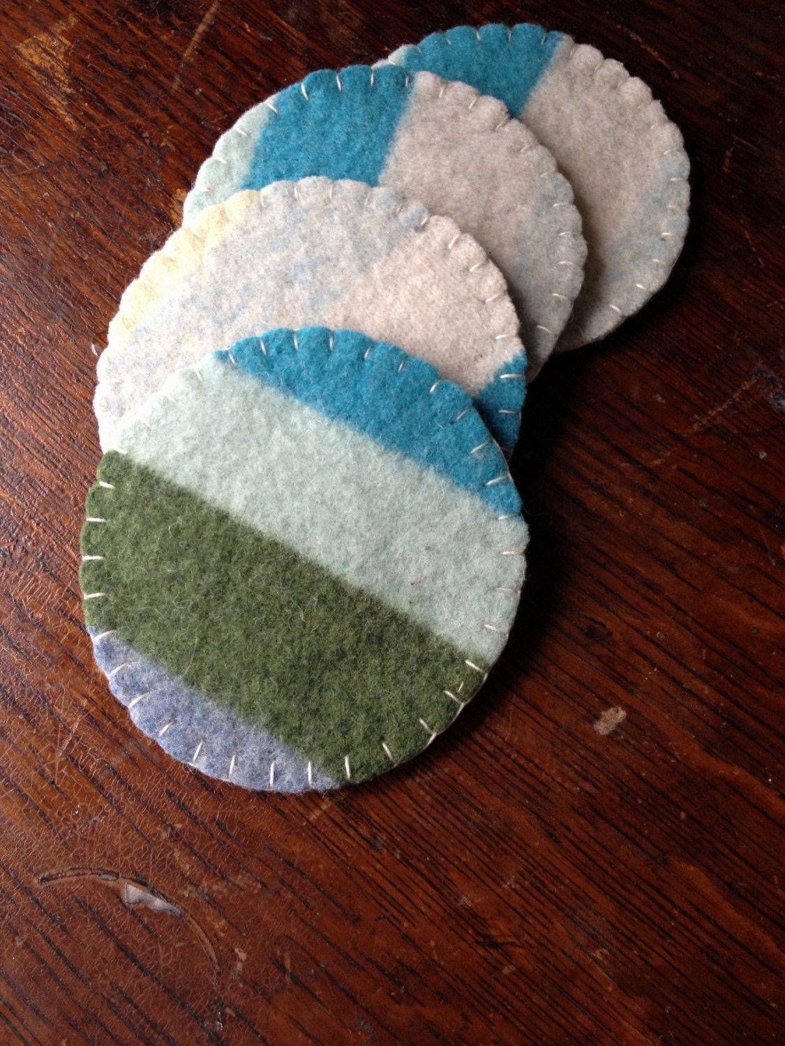 Striped Reclaimed Wool Felt Coasters by Scissaroo on Etsy