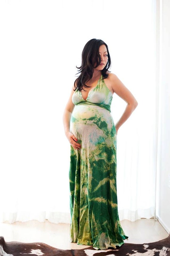 Items Similar To Maternity Sexy Halter Tie Dye Dress Green Cream Maxi Dress By Momosoho On Etsy 9890