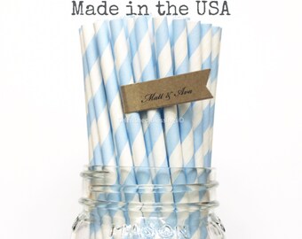 Baby Blue Paper Straws, 25 Light Blue Straws, Powder Blue Straws Made in USA, Vintage Baby Shower, Party Supplies, Rustic Wedding, Birthday
