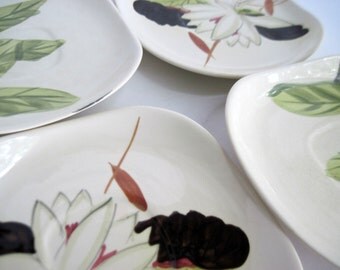 Red Wing Saucers, Red Wing Magnolia, Red Wing, Lotus Bronze Saucers, 1940s Red Wing, Vintage Red Wing, Art Deco Saucers, Red Wing Plates