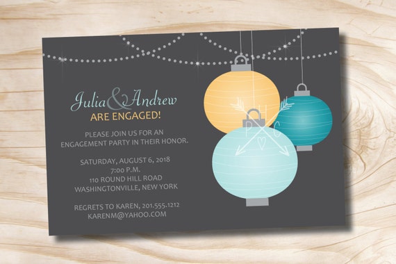 Hanging Paper Lanters Engagement Party Rehearsal Dinner Invitation - Printable digital file or printed invitations Il_570xn