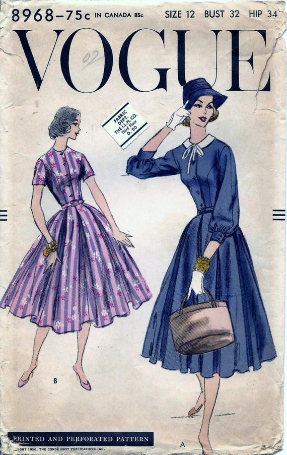 Vintage 1950s VOGUE DRESS Sewing Pattern 8968 Size 12 Bust 32