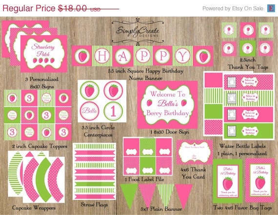 SALE Strawberry Party Package Printable DIGITAL Party Il_570xn