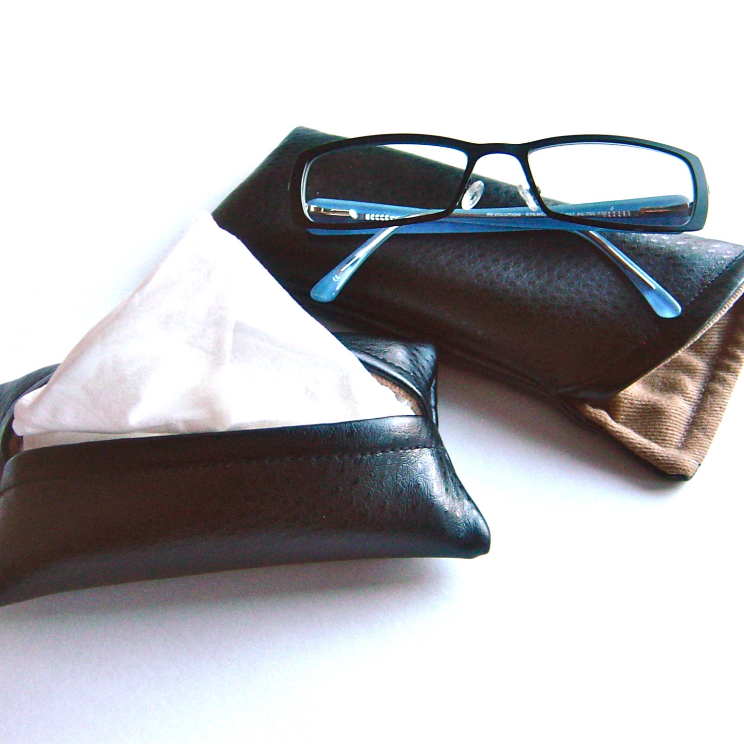 Mens Glasses Case Pocket Tissue Cover Faux Leather by Dragonpop