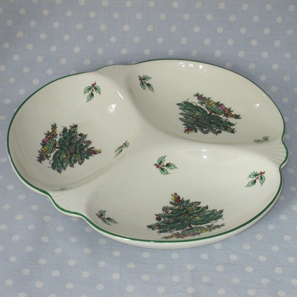 Spode Christmas Tree Divided Serving Dish Candy England Haute Juice