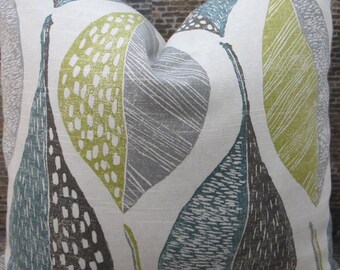 SALE Designer Pillow Cover - Lumbar, 16 x 16, 18 x 18, 20 x 20, 22 x 22, Euro - Woodblock Leaf Rain