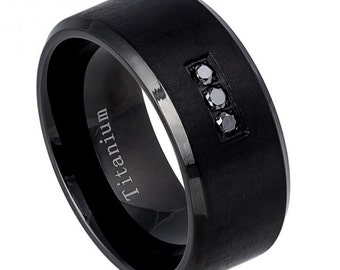 Mens black titanium diamond wedding rings