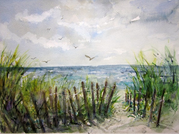 Download Beachscape Print Of Original Watercolor Landscape Painting