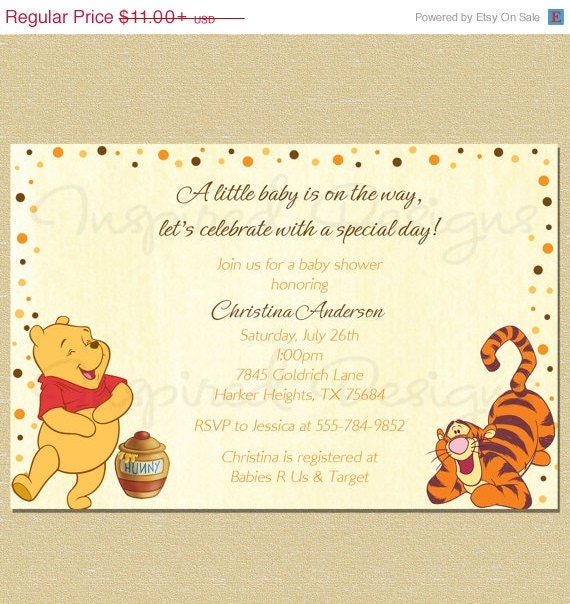 ON SALE Winnie the Pooh Polka Dot Border Baby Shower Invitation Il_570xn