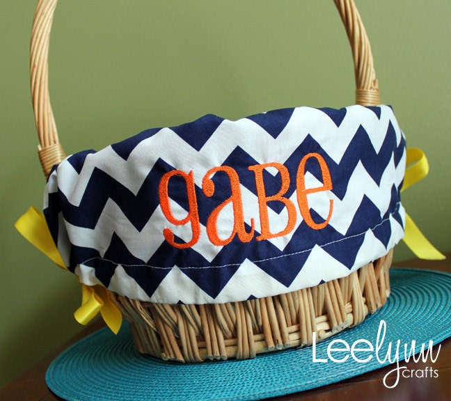 Personalized Easter Basket Liner Navy Chevron Personalized