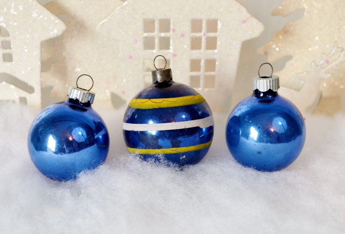 Dark Blue Vintage Christmas Ornaments by RelicsAndRhinestones