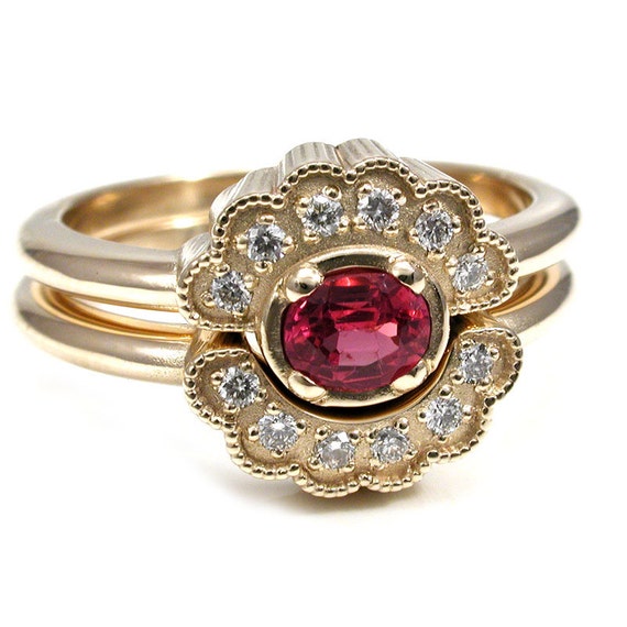 Hot Pink Oval Spinel Engagement Ring set with Scalloped Diamond Halo ...